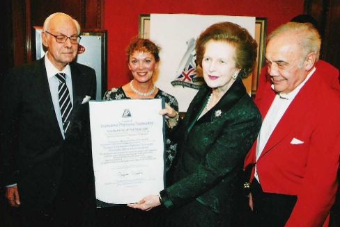 Presentation by Baroness Thatcher
to Ivor Spencer

Calligraphy by Sally Mae Joseph

Click for detail